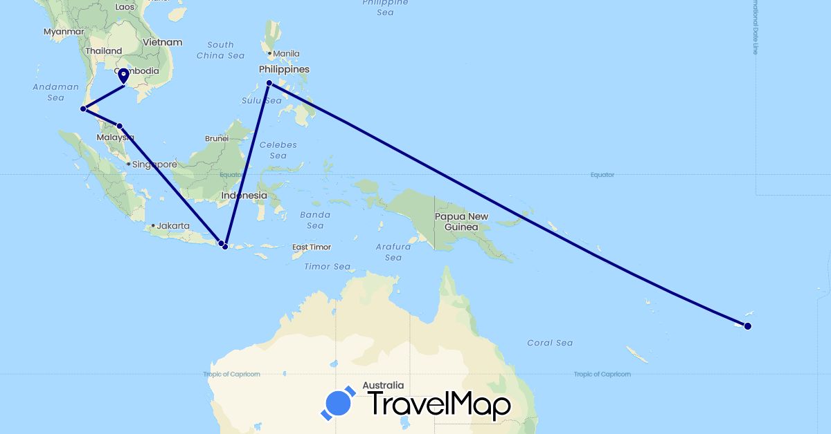 TravelMap itinerary: driving in Fiji, Indonesia, Cambodia, Malaysia, Philippines, Thailand (Asia, Oceania)